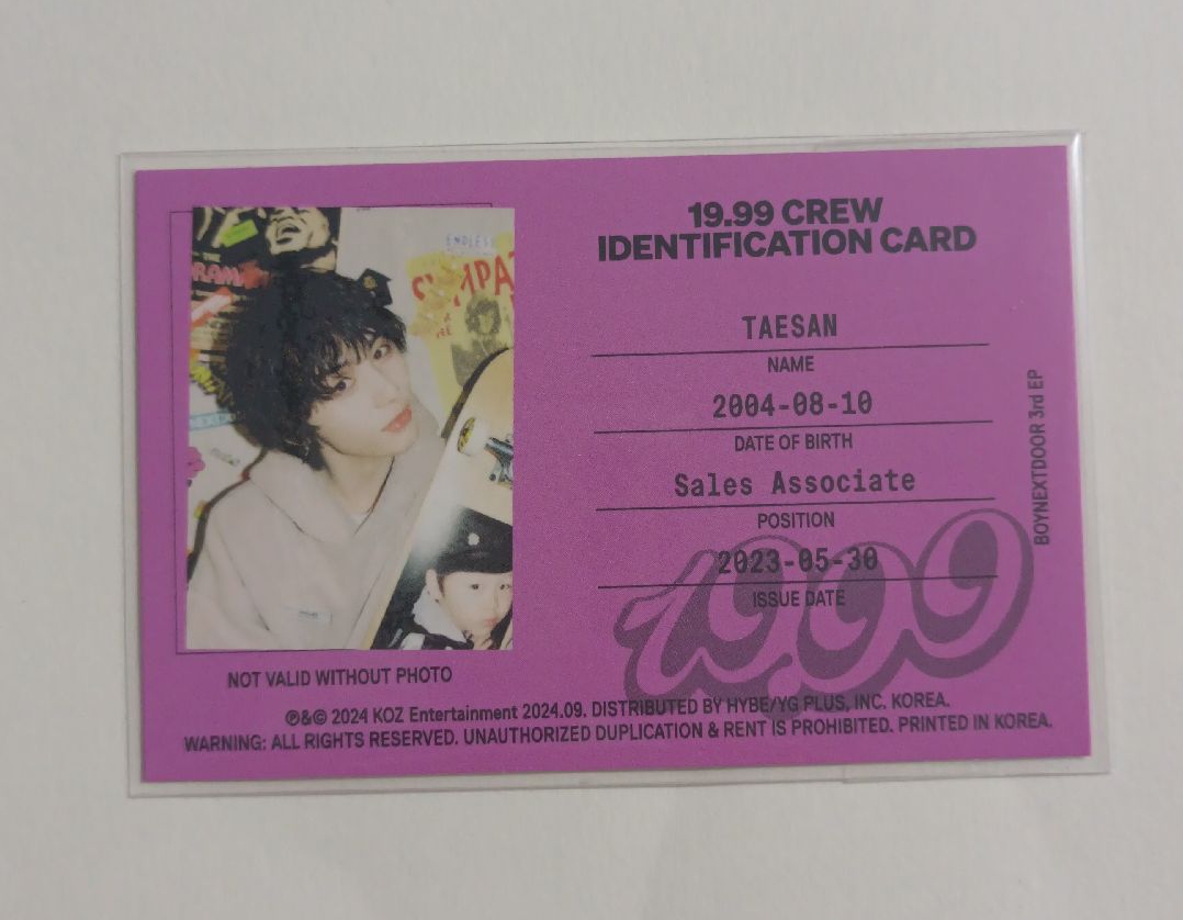 （送）19.99 專輯卡 ID卡4 泰山 TAESAN 태산 漢東旼