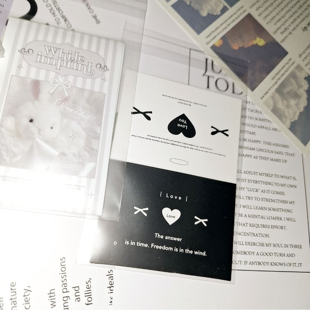 ​​⑅ 卡頭/🩵16個20$🩵ins芭蕾風簡約黑白暗黑兔兔蝴蝶結7CM出小卡打包材料對摺卡紙