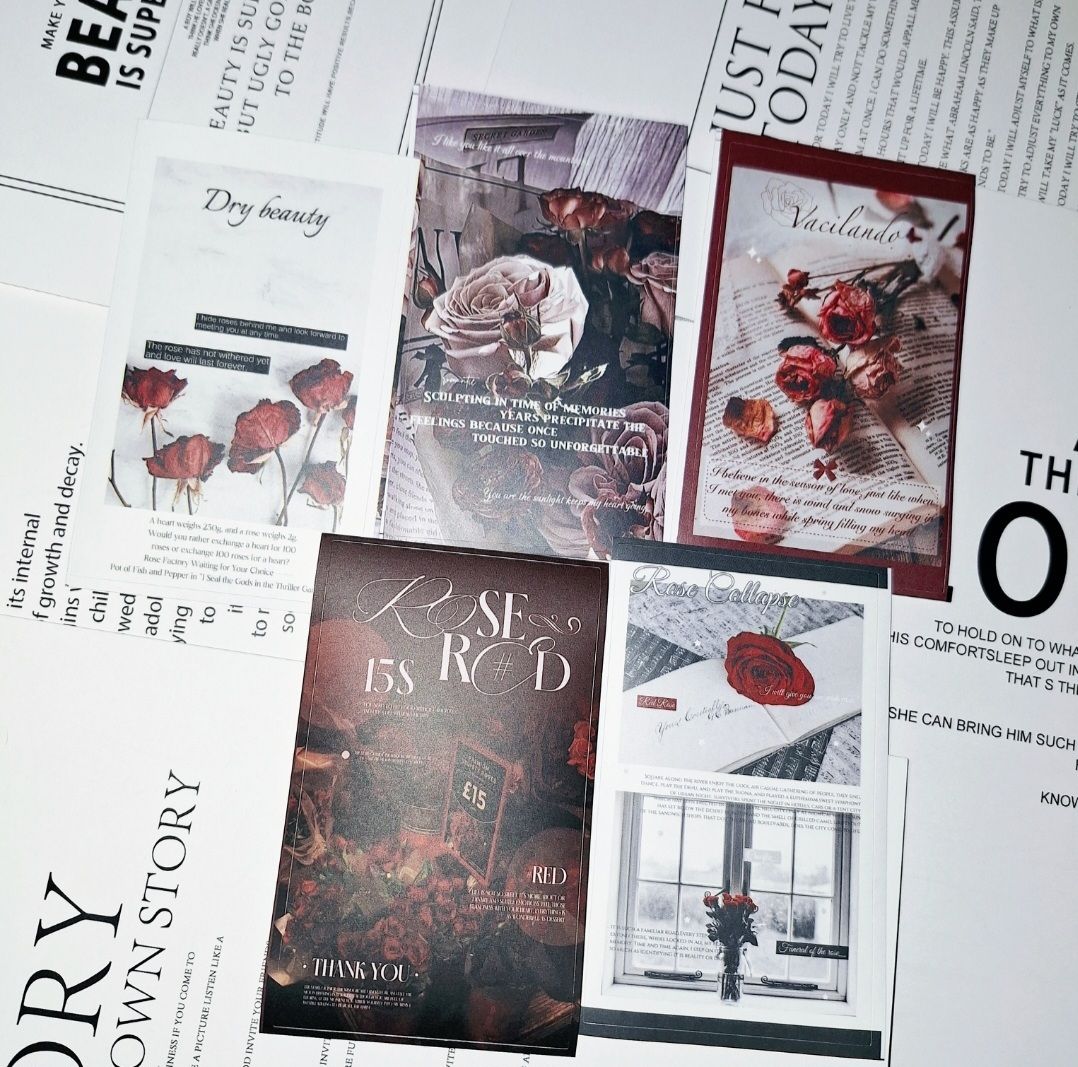 ​​⑅ 封口貼/🩵10張8$🩵破碎玫瑰玫瑰暗黑雜誌封口貼紙打包出卡貼紙
