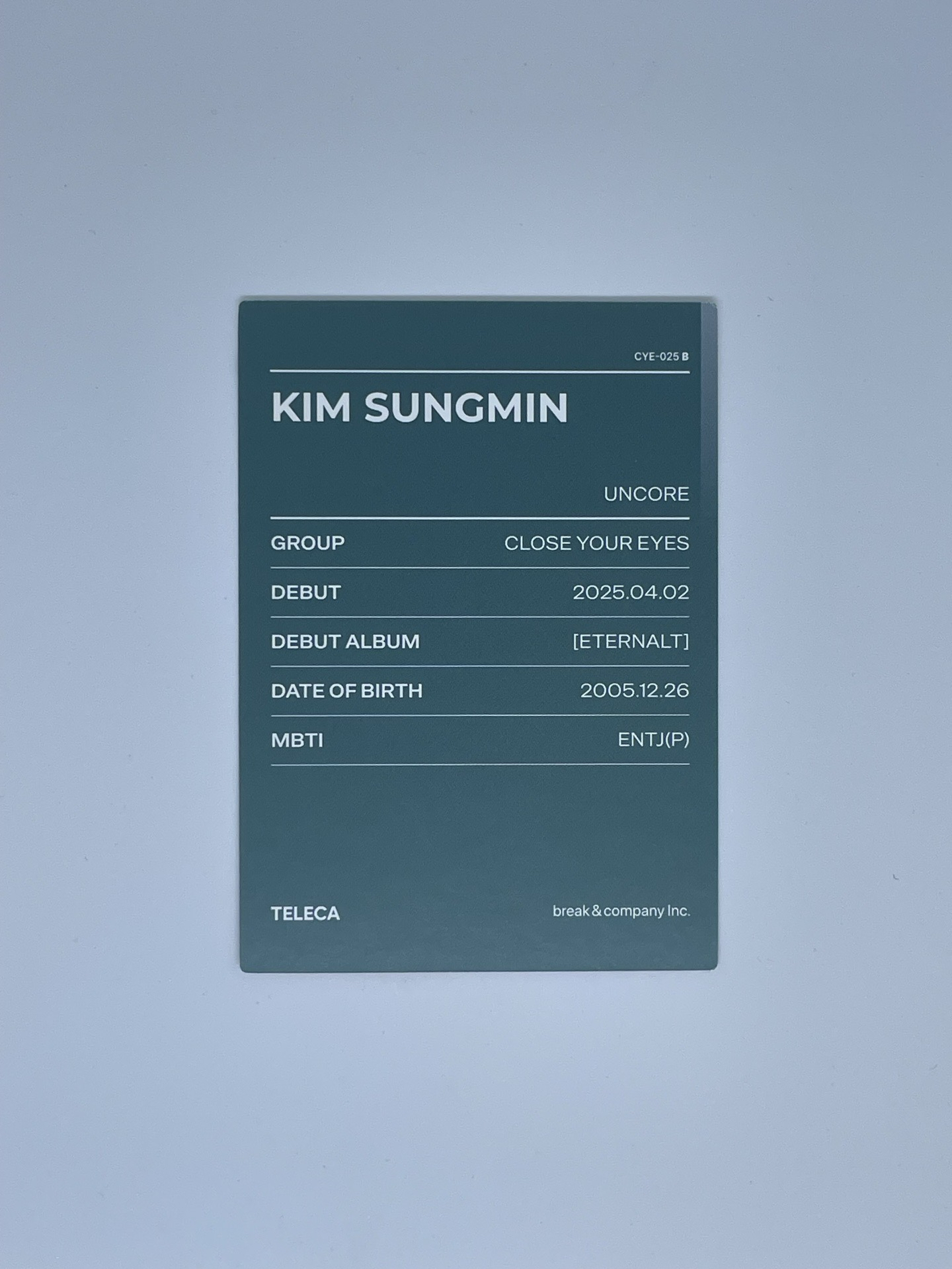 2025 K-POP ROOKIE TELECA 隨機卡  Kim Sungmin 