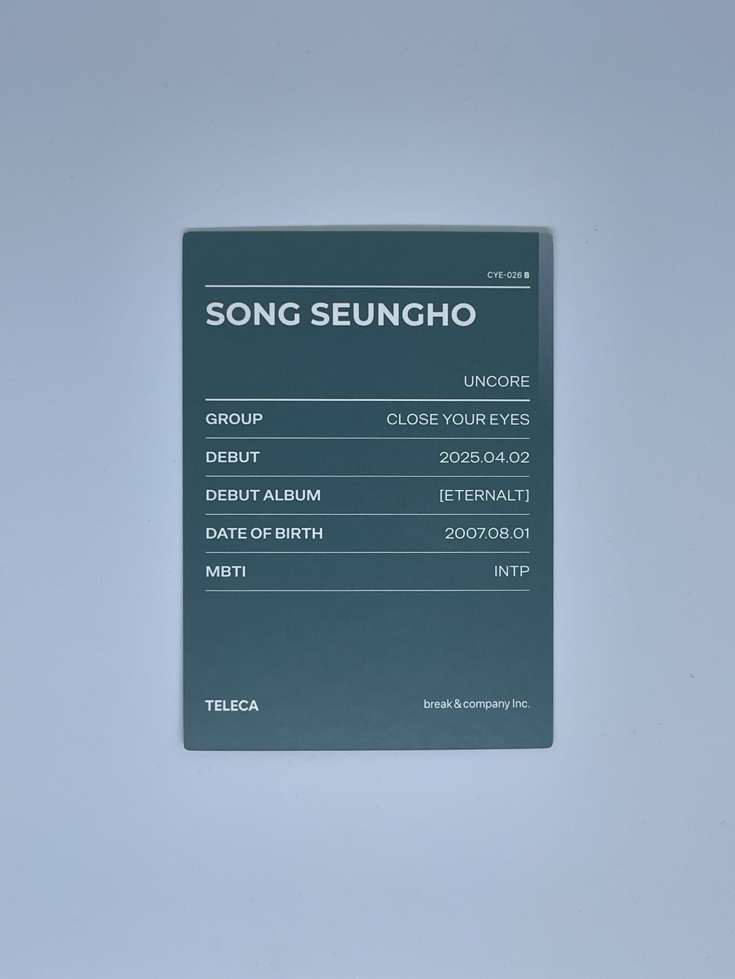 2025 K-POP ROOKIE TELECA 隨機卡 Song Seungho 