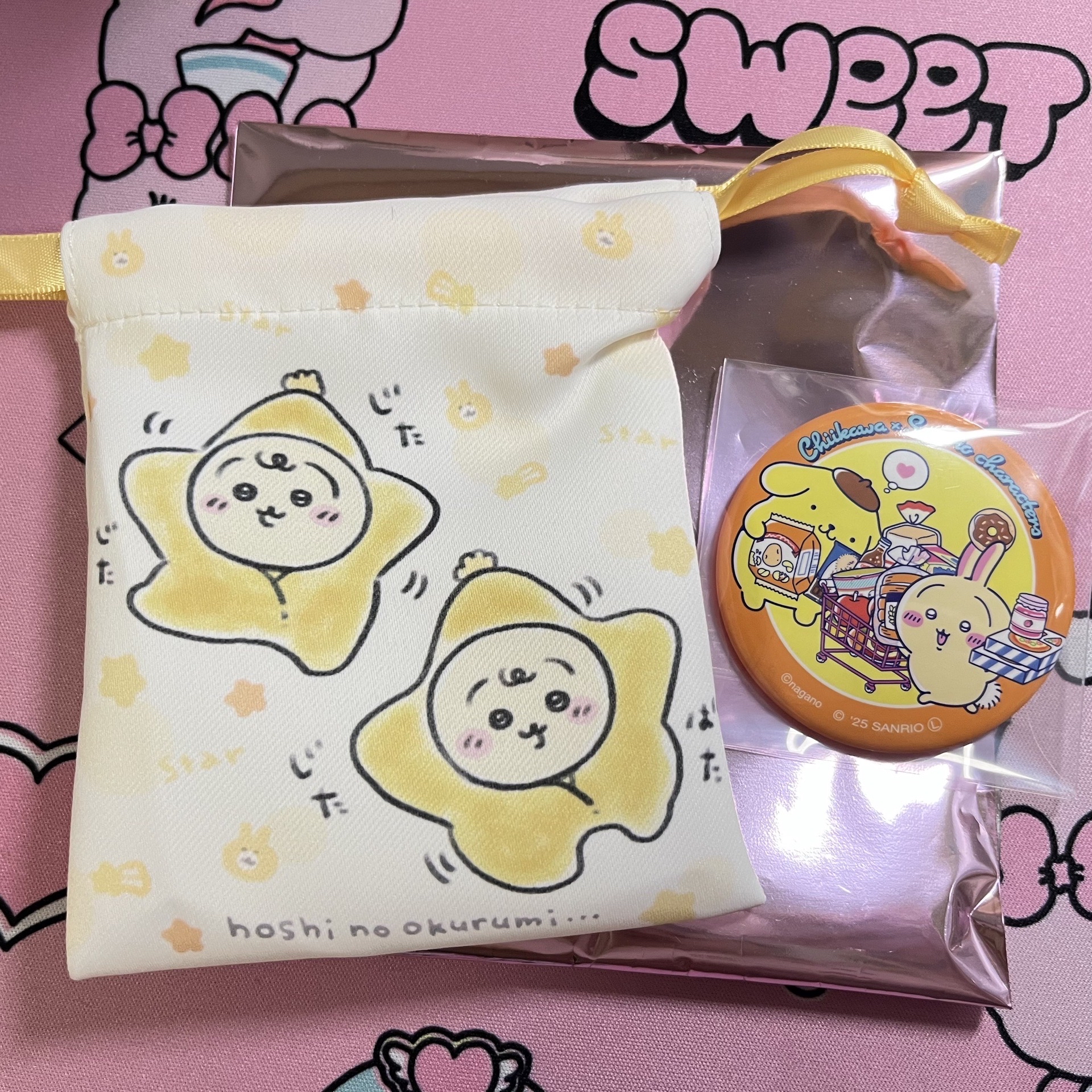 🍼寶寶系列星星兔束口袋&🍮布丁狗兔徽章