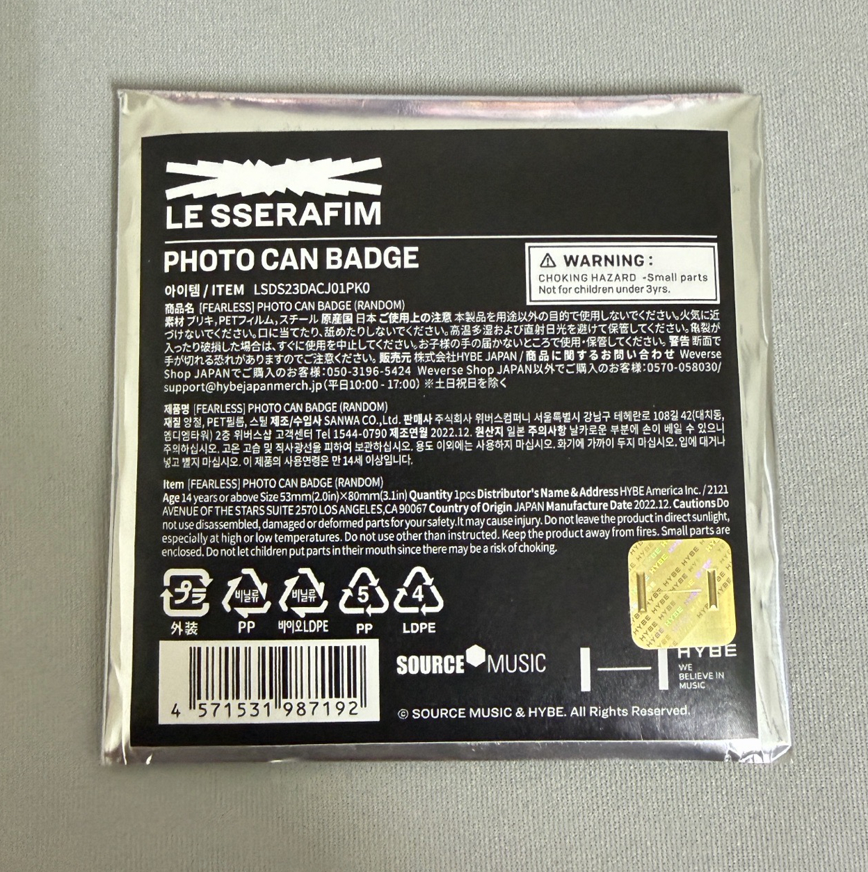 FEARLESS JP 徽章 PHOTO CAN BADGE