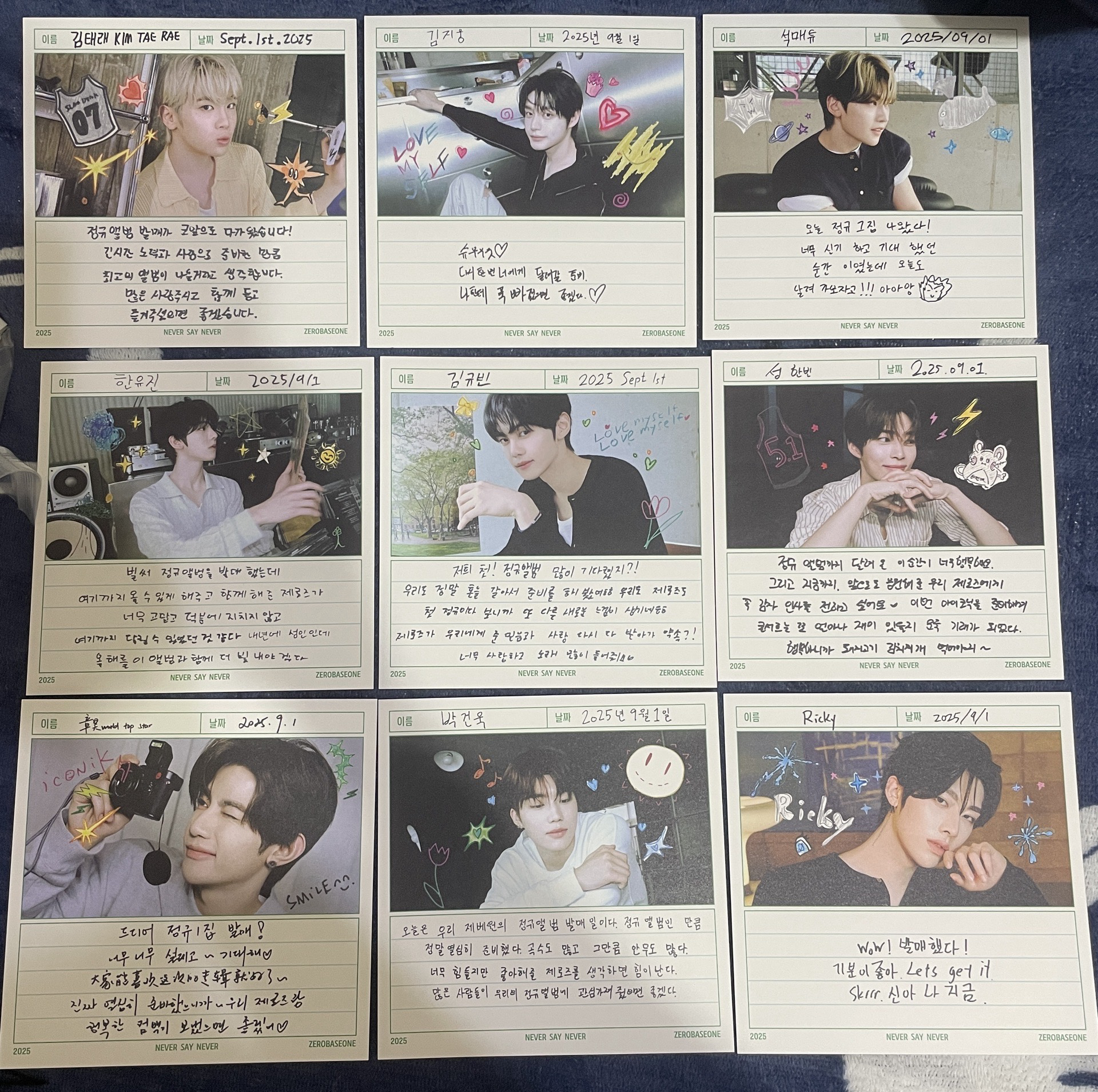 zb1 正規一 明信片 手寫卡 單封 韓維辰 成韓彬 章昊 沈泉銳 金奎彬 金地雄 朴乾旭 石馬修 金泰來