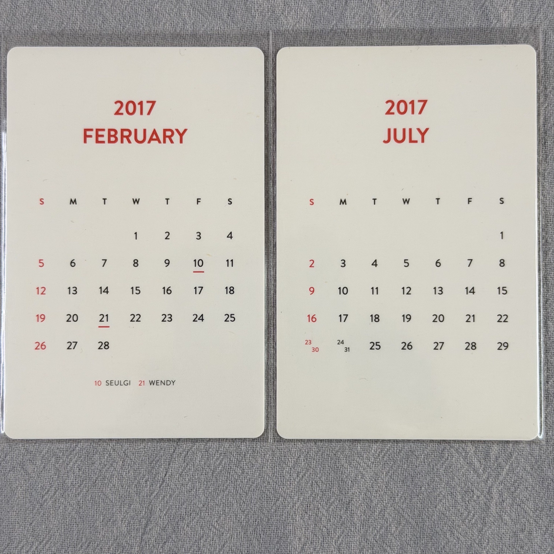 Red velvet 2017 瑟琪 年曆小卡