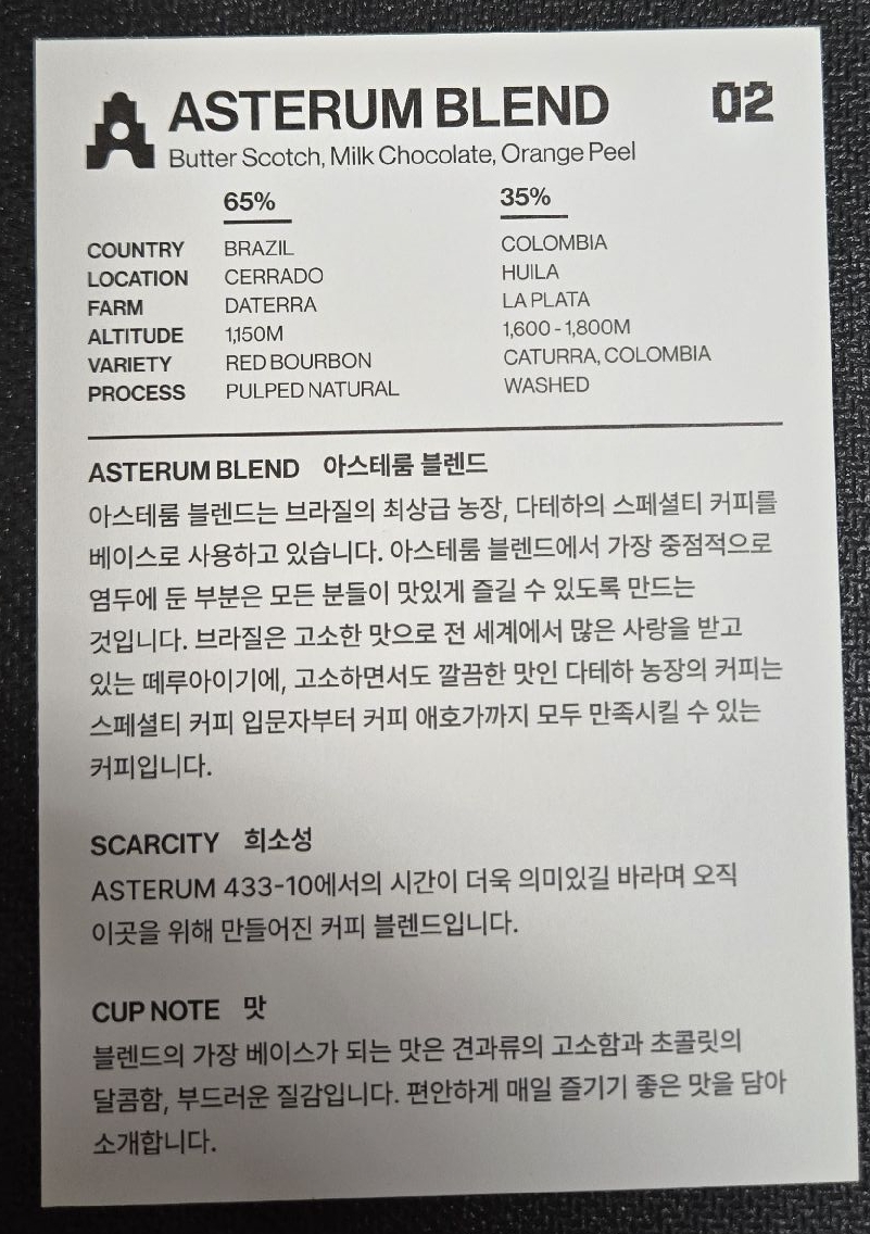 咖啡卡3.0(ASTERUM BLEND 02介紹卡背）
