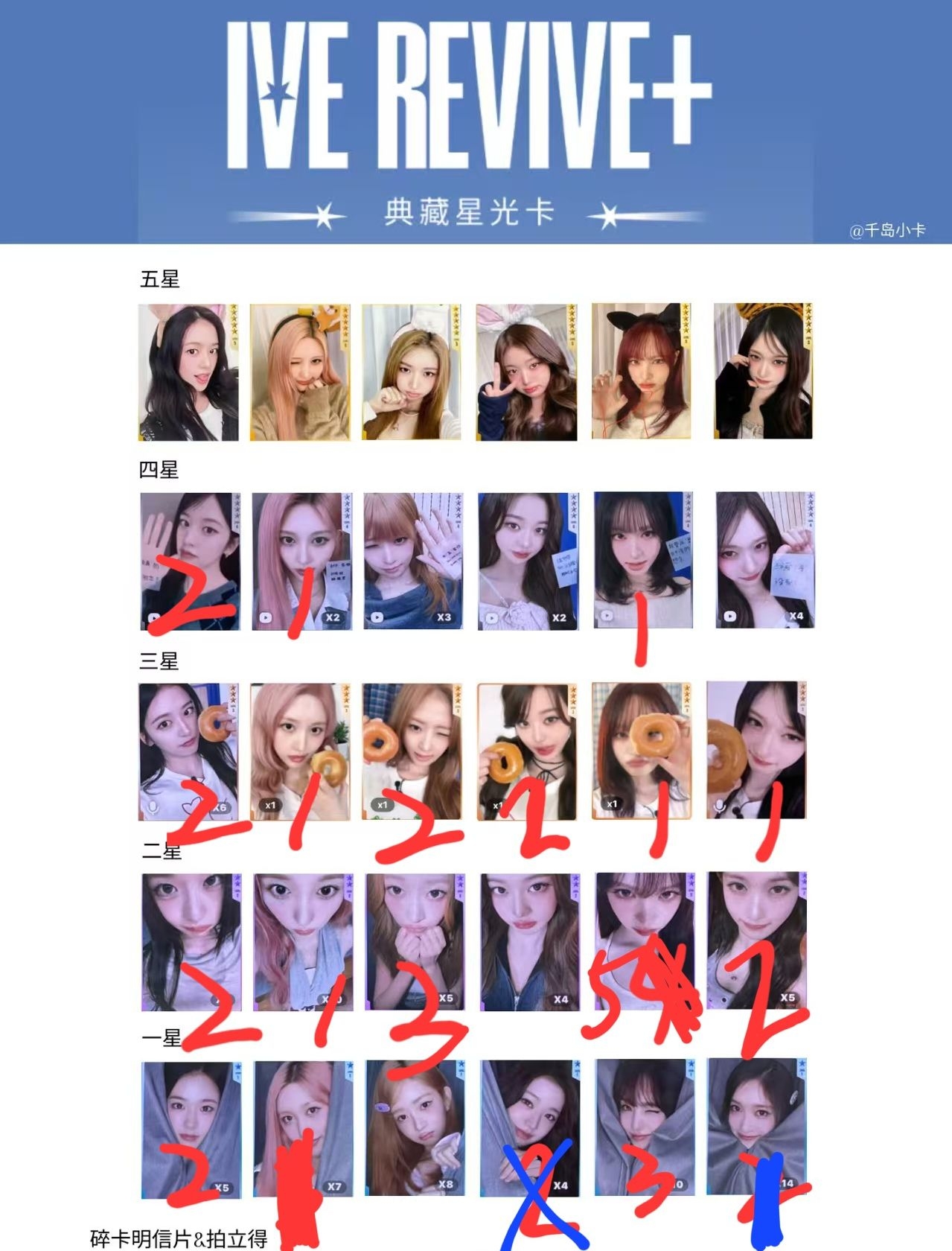 星光卡1~4各成員都有