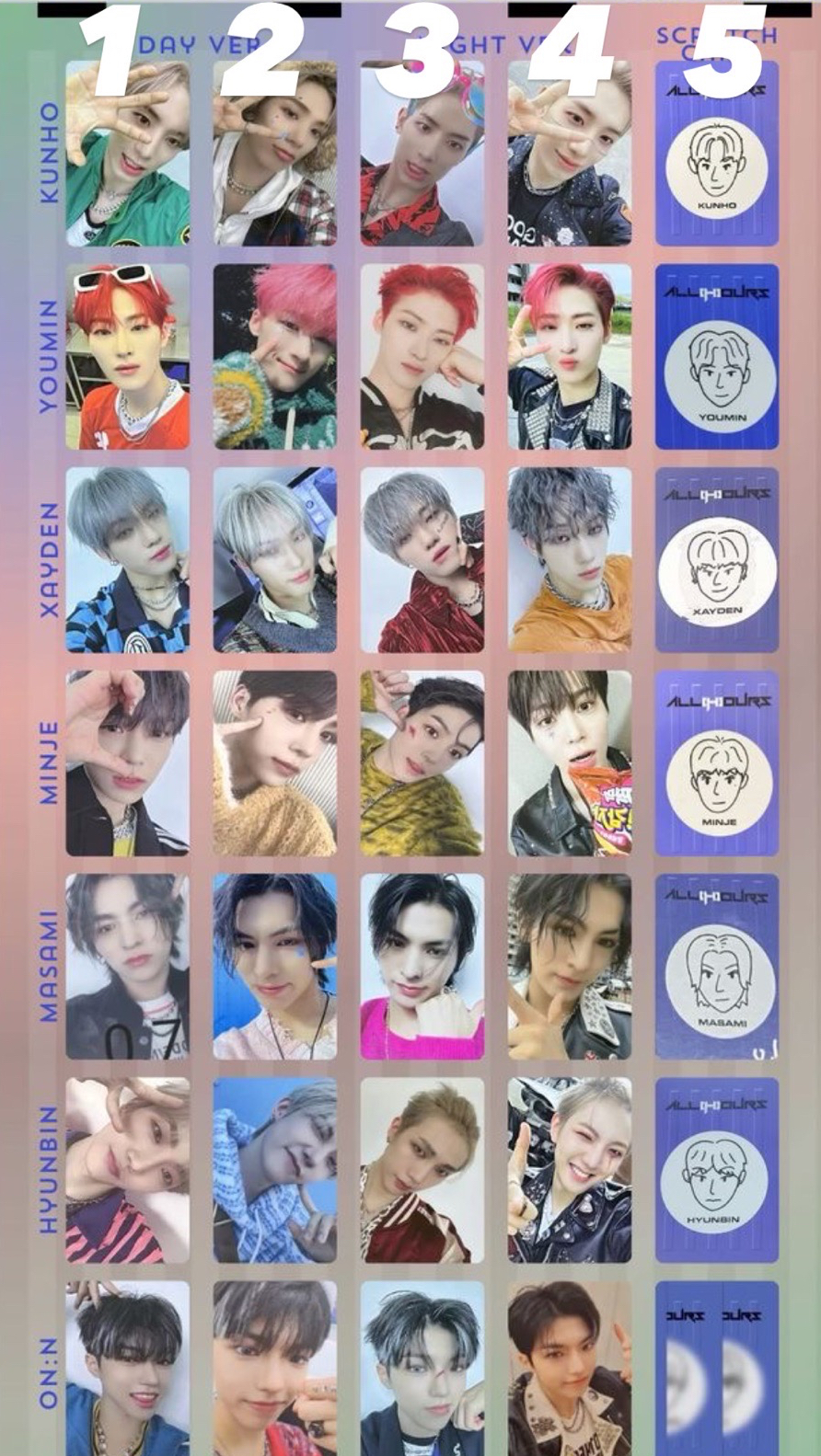 ALL(H)OURS迷一專卡｜全員皆有（請看圖上標號下單）