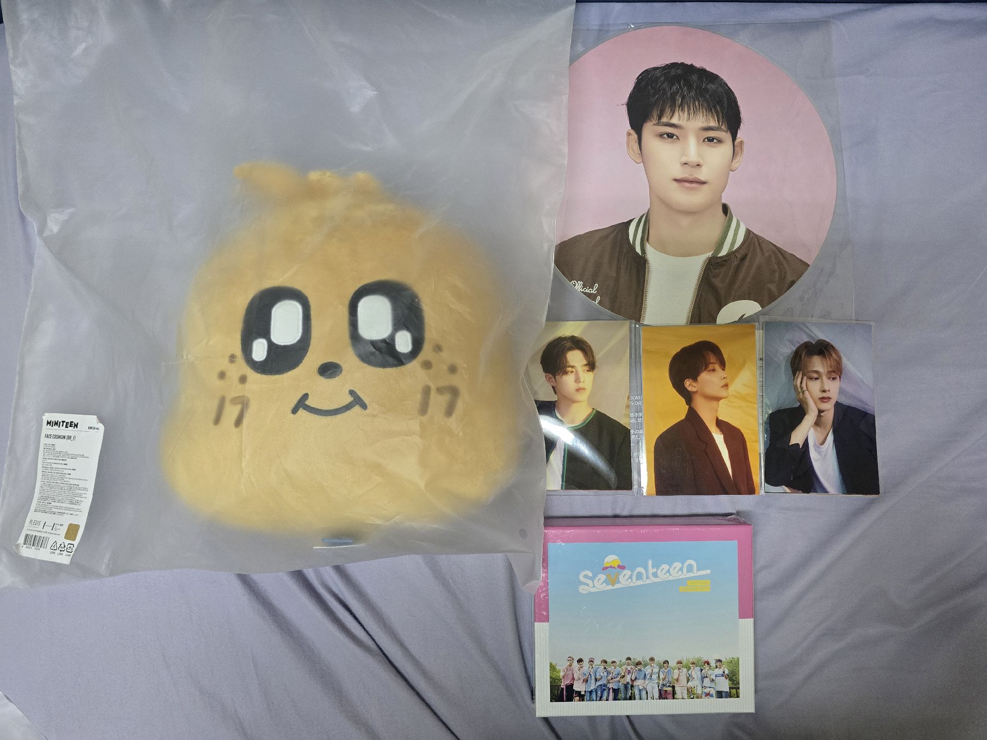 seventeen金珉奎抱枕與大王扇4件組如圖