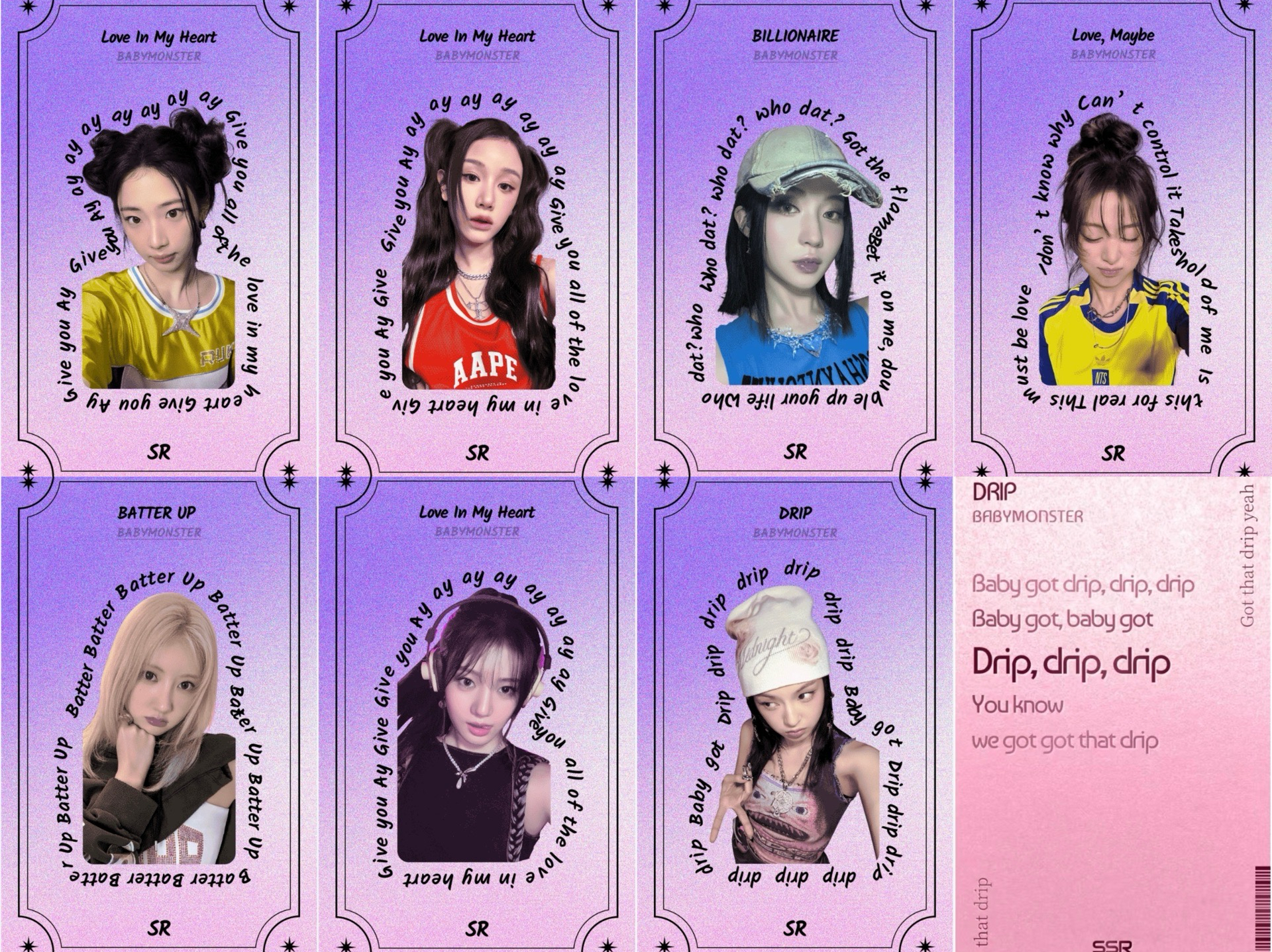 ［預購最後15套 僅套出出完不再開］BABYMONSTER | QQ音樂 |SR 新年歌詞卡 圖二三四為實照 滿天星附膜