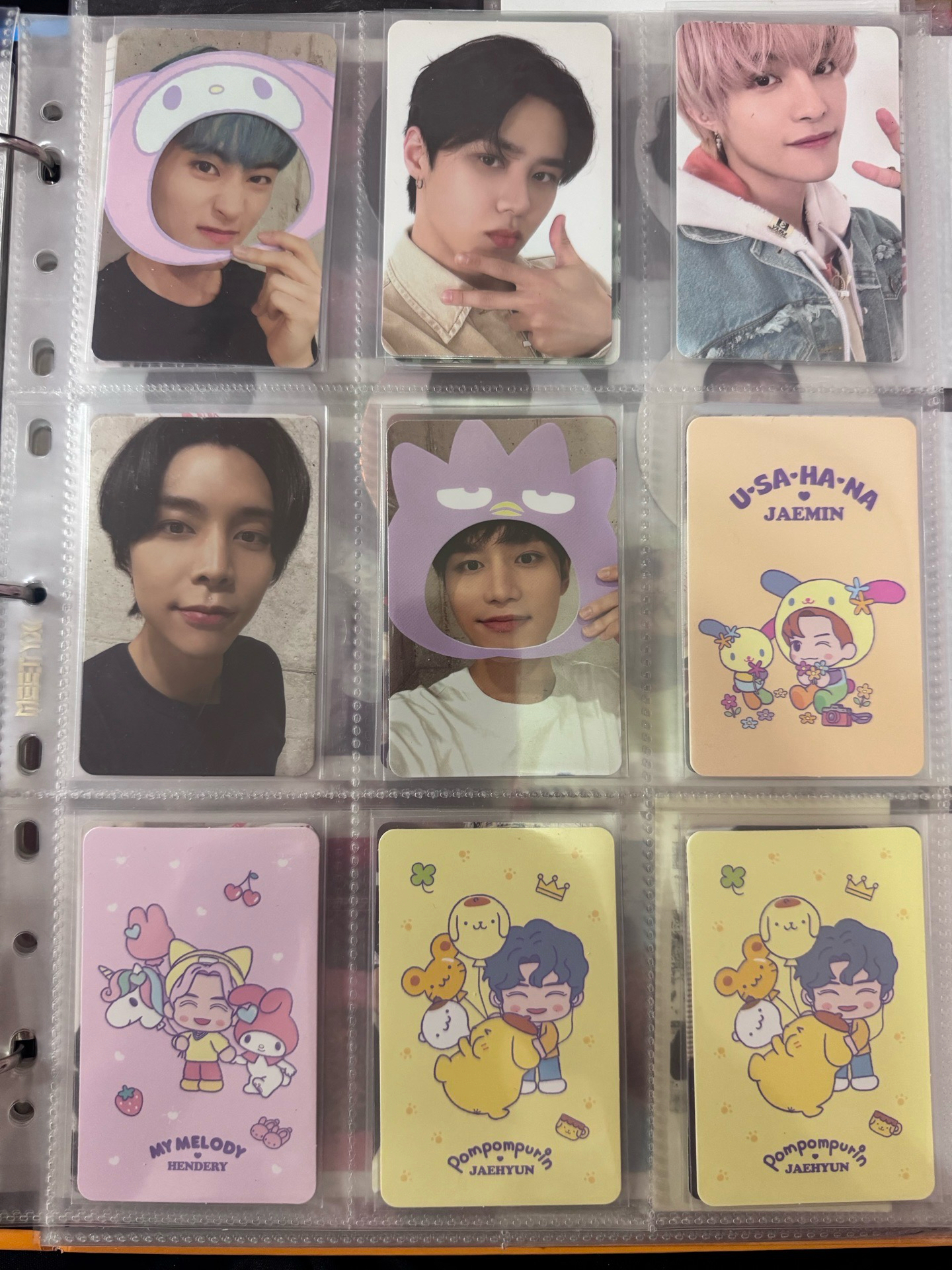 NCT 三麗鷗聯名小卡 李馬克 錢錕 劉揚揚 徐煐淏 羅渽民 黃冠亨 鄭在玹（含中間的文泰一鬼牌）整圖合售