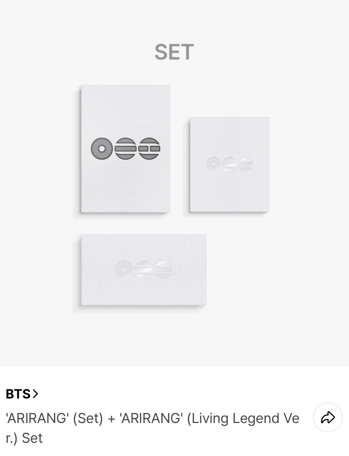 BTS Arirang 未拆專一套3張（K版+M版+LL版）下禮拜到