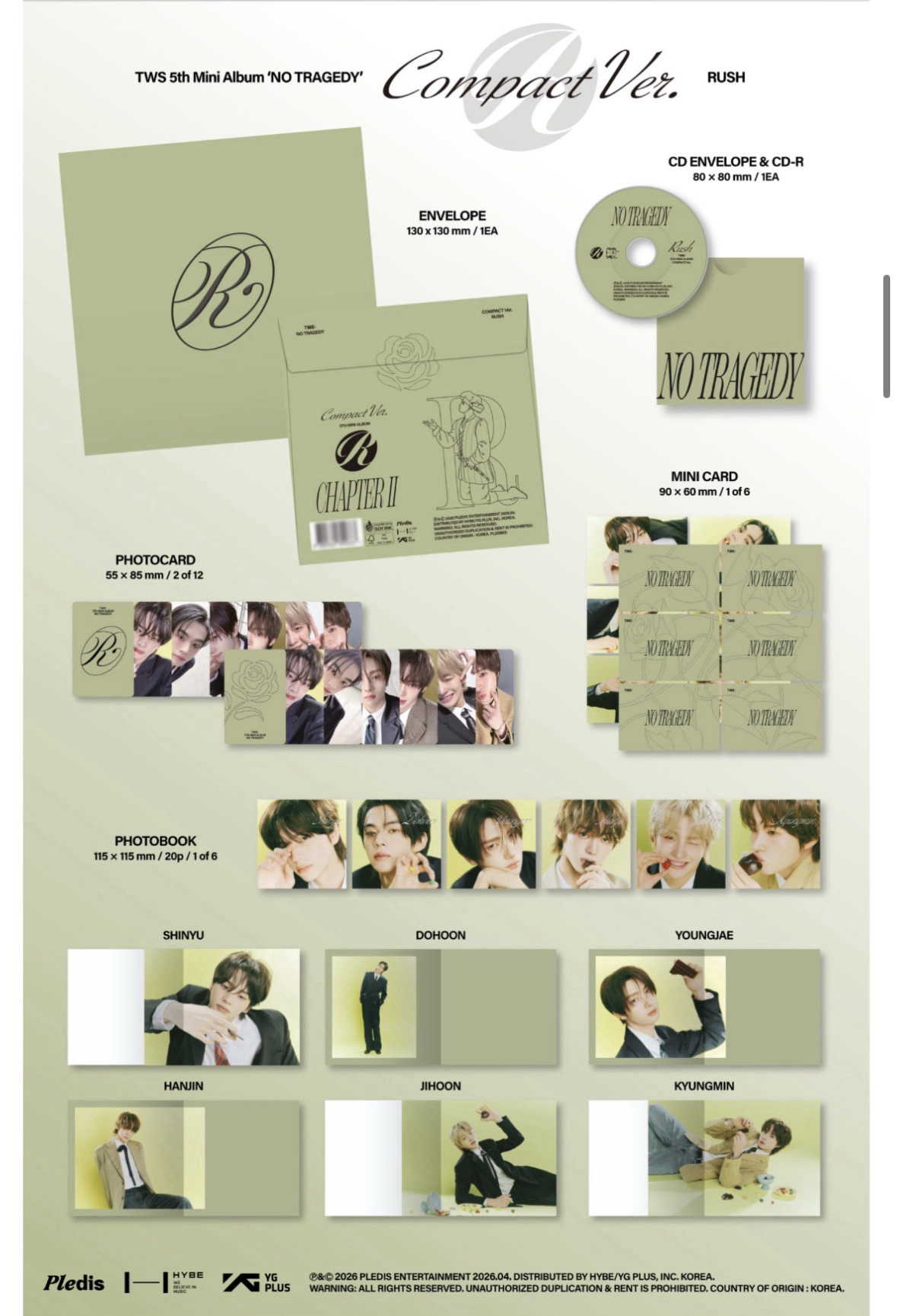NO TRAGEDY RUSH ver. 專輯 單封 （6張不拆）標價一套價格