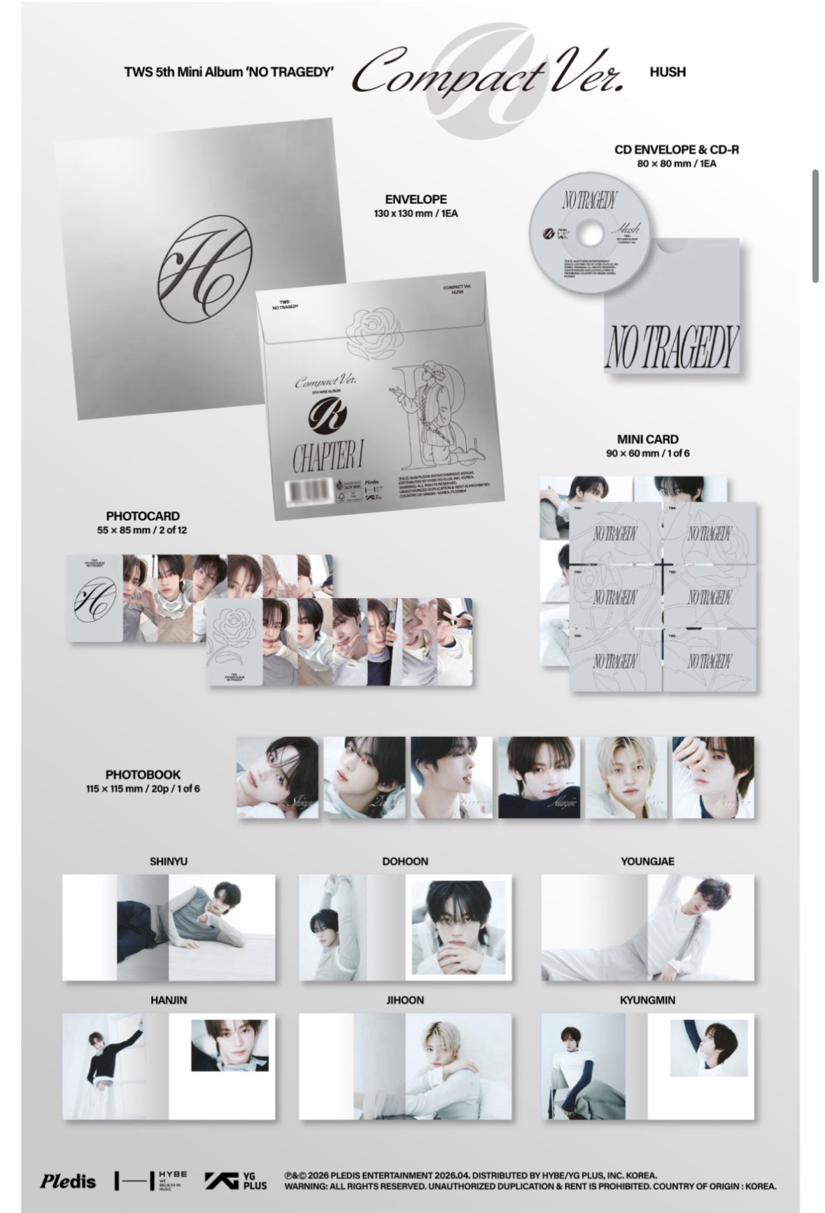 NO TRAGEDY Hush ver. 專輯 單封 （6張不拆）標價一套價格