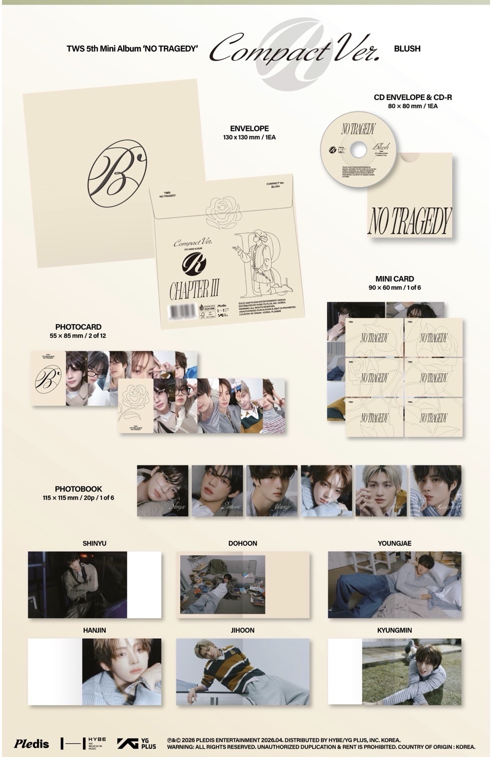 NO TRAGEDY BLUSH ver. 專輯 單封（6張不拆）標價一套價格