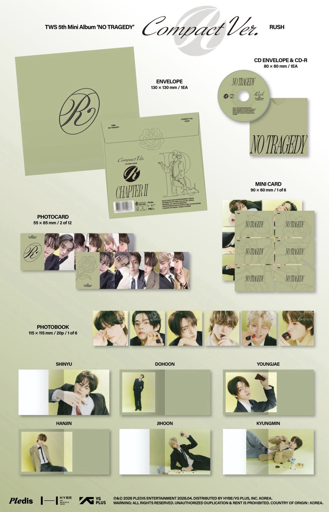 TWS NO TRAGEDY 迷五 單封一套（6張單封+6套特典）