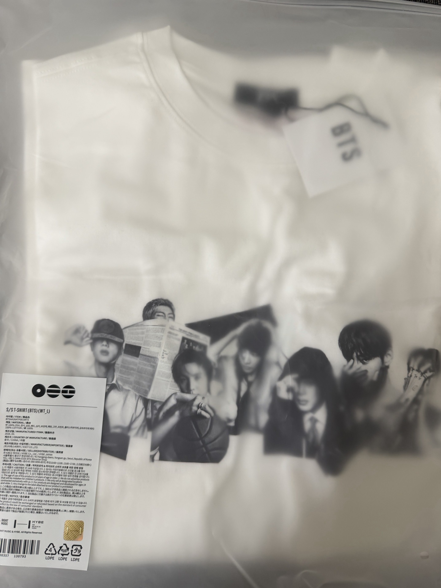 ARIRANG 白色短恤 團體 L size