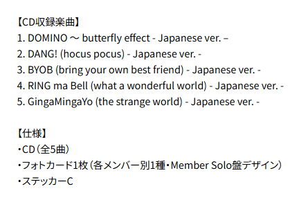 Member Solo盤 專輯配置
