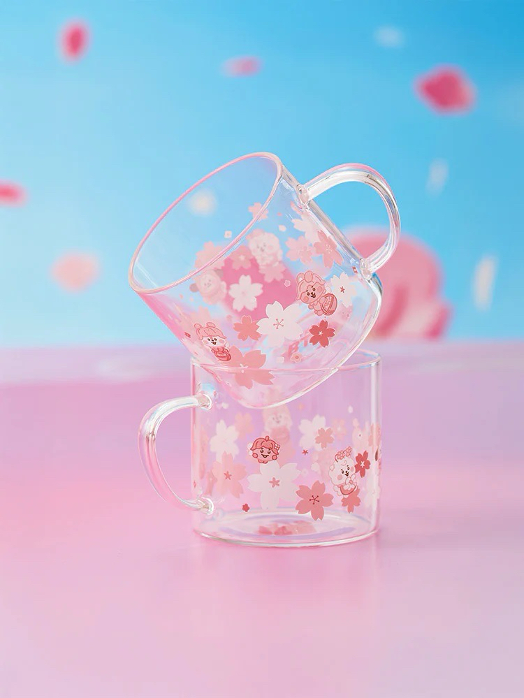 BT21 COOKY 櫻花 杯蓋&玻璃杯組合（全新未使用）