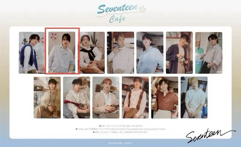 SEVENTEEN BEACH VACATION CAFE 2023 淨漢 入場特典 官方卡 明信片+ 團體照片立牌框