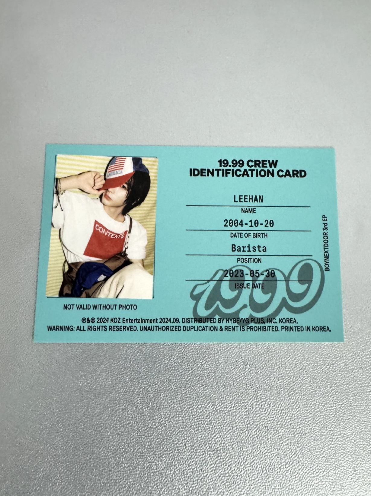 19.99 LEEHAN、SUNGHO id專卡