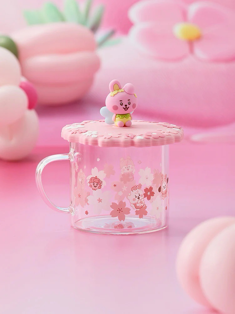 BT21 COOKY 櫻花玻璃杯+杯蓋組合（全新未使用）