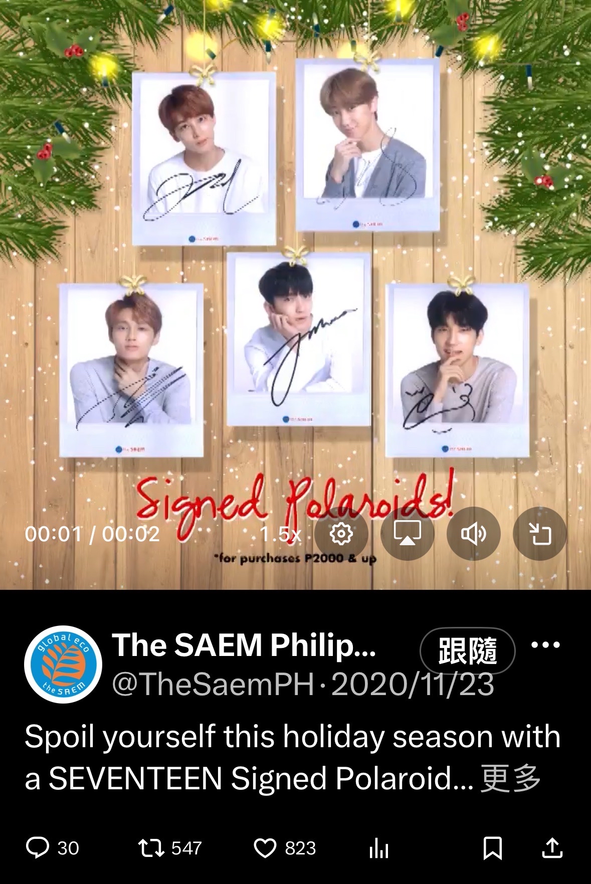 SEVENTEEN 洪知秀 the saem 菲律賓抽選親簽拍立得卡